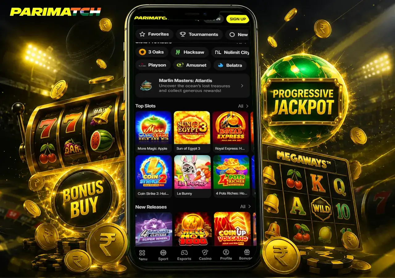 Slot and jackpot scene with spinning reels, coins and glowing prize effects